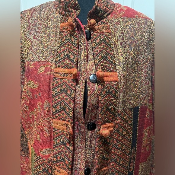 CHICO’S BOHO TAPESTRY PATCHWORK WOOL COAT, 3/4 LENGTH SIZE 1=( M—8) - Picture 8 of 8